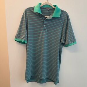 Peter Millar Teal and Gray Striped Polo Shirt